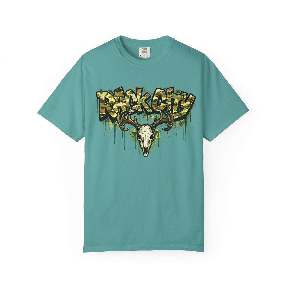 Buck City Graphic T‑Shirt — Deer Skull Camo Streetwear
