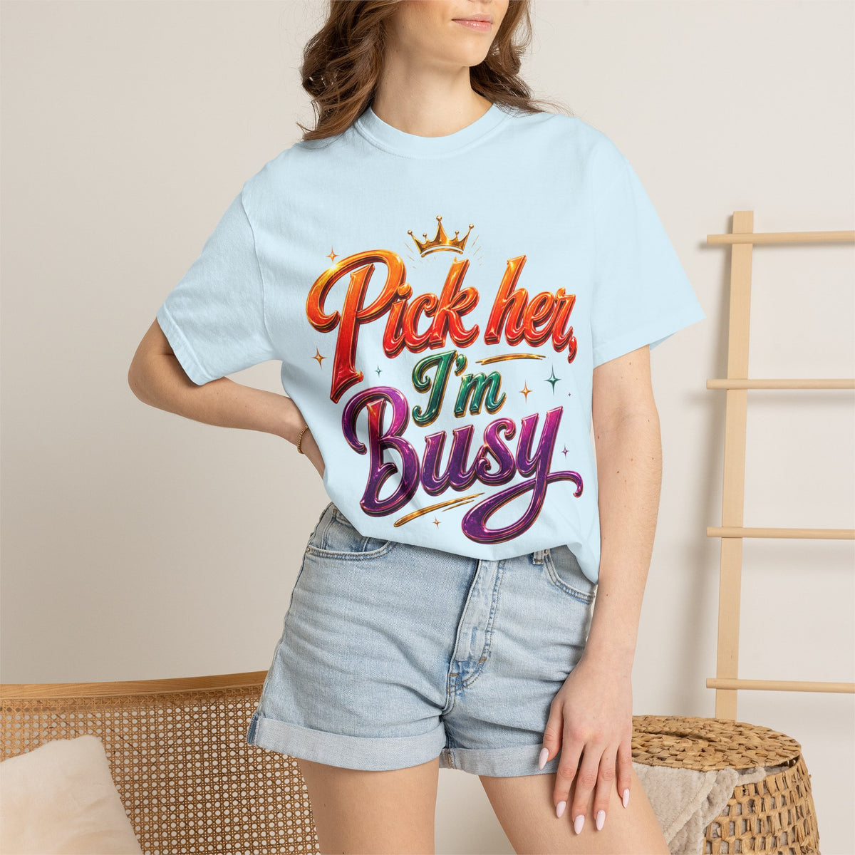 Pick Her I'm Busy T-Shirt — Bold Retro Script Graphic Tee for Confident Women