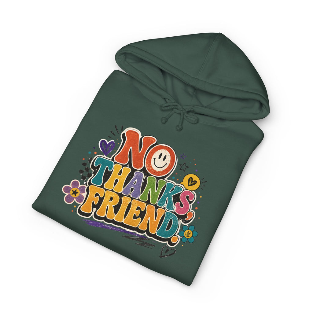 No Thanks Friend Hoodie — Retro Floral Graphic Pullover