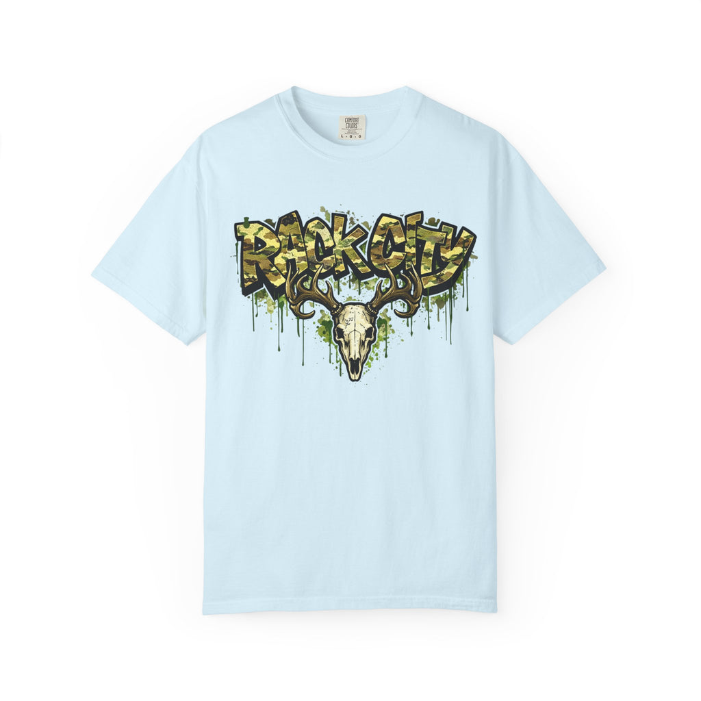 Buck City Graphic T‑Shirt — Deer Skull Camo Streetwear
