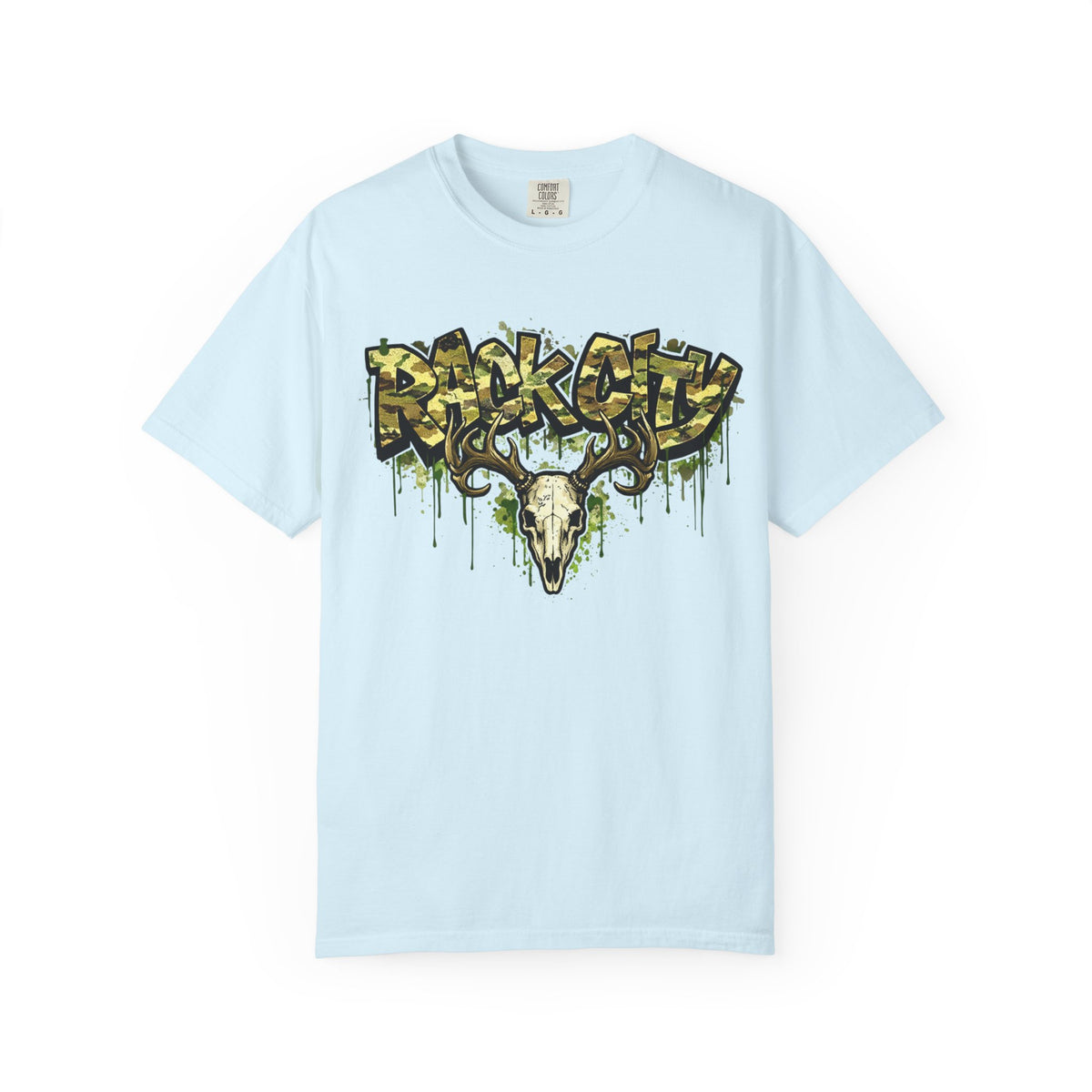 Buck City Graphic T‑Shirt — Deer Skull Camo Streetwear
