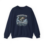 Fishing Sweatshirt — "Hooked on Fishing" Graphic Crewneck for Anglers