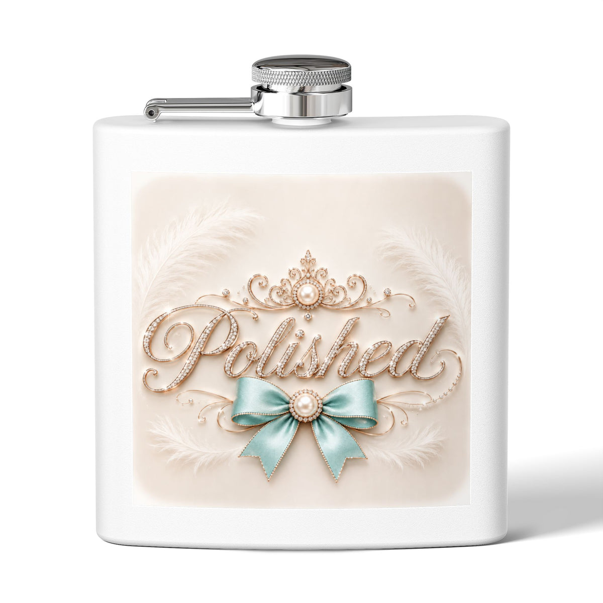 Flask — Polished Decorative 6oz Stainless Steel Hip Flask with Elegant Bow Design