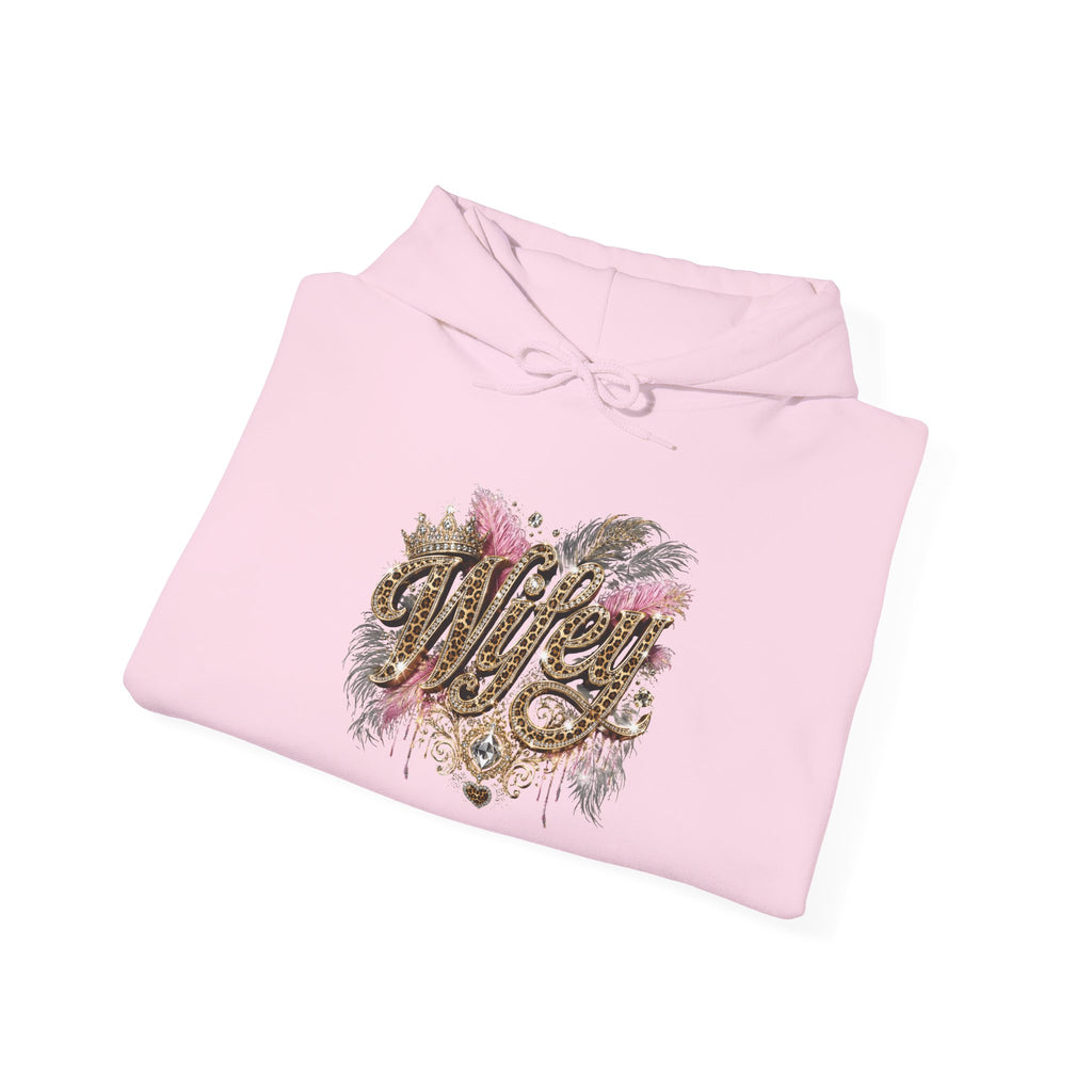 Wifey Floral Script Hoodie — Glitter Gold Lettering Bridal Pullover