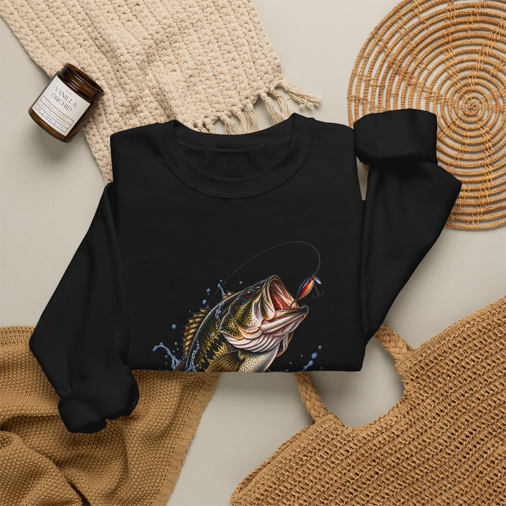 Bass Fishing Crewneck Sweatshirt — Leaping Largemouth Design
