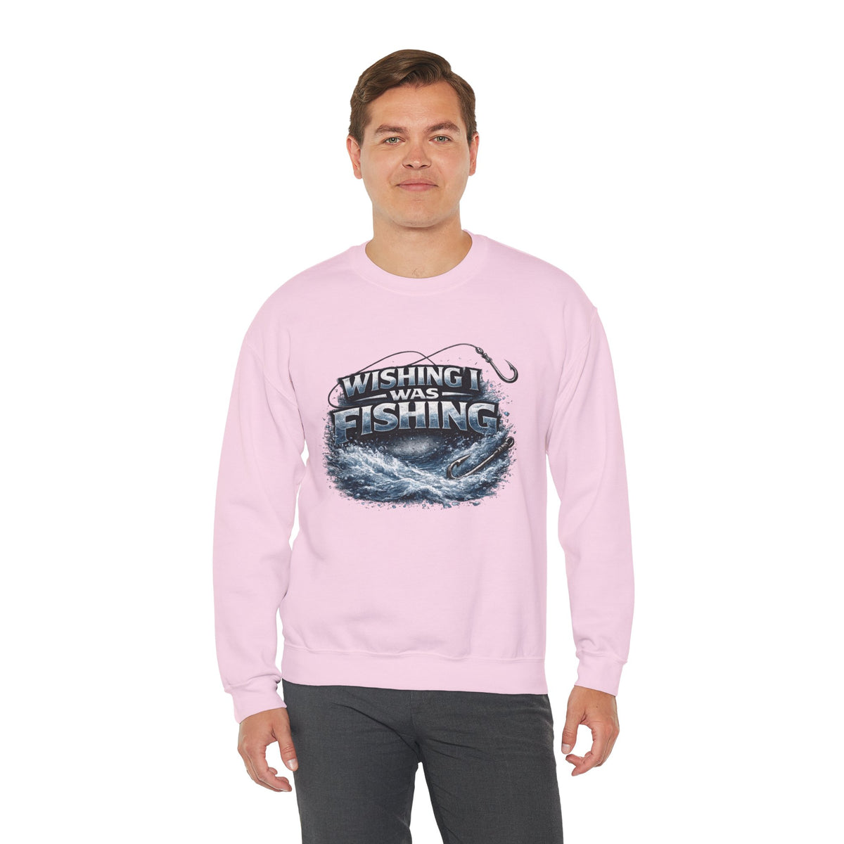 Fishing Crewneck Sweatshirt — "Wishing I Was Fishing" Graphic