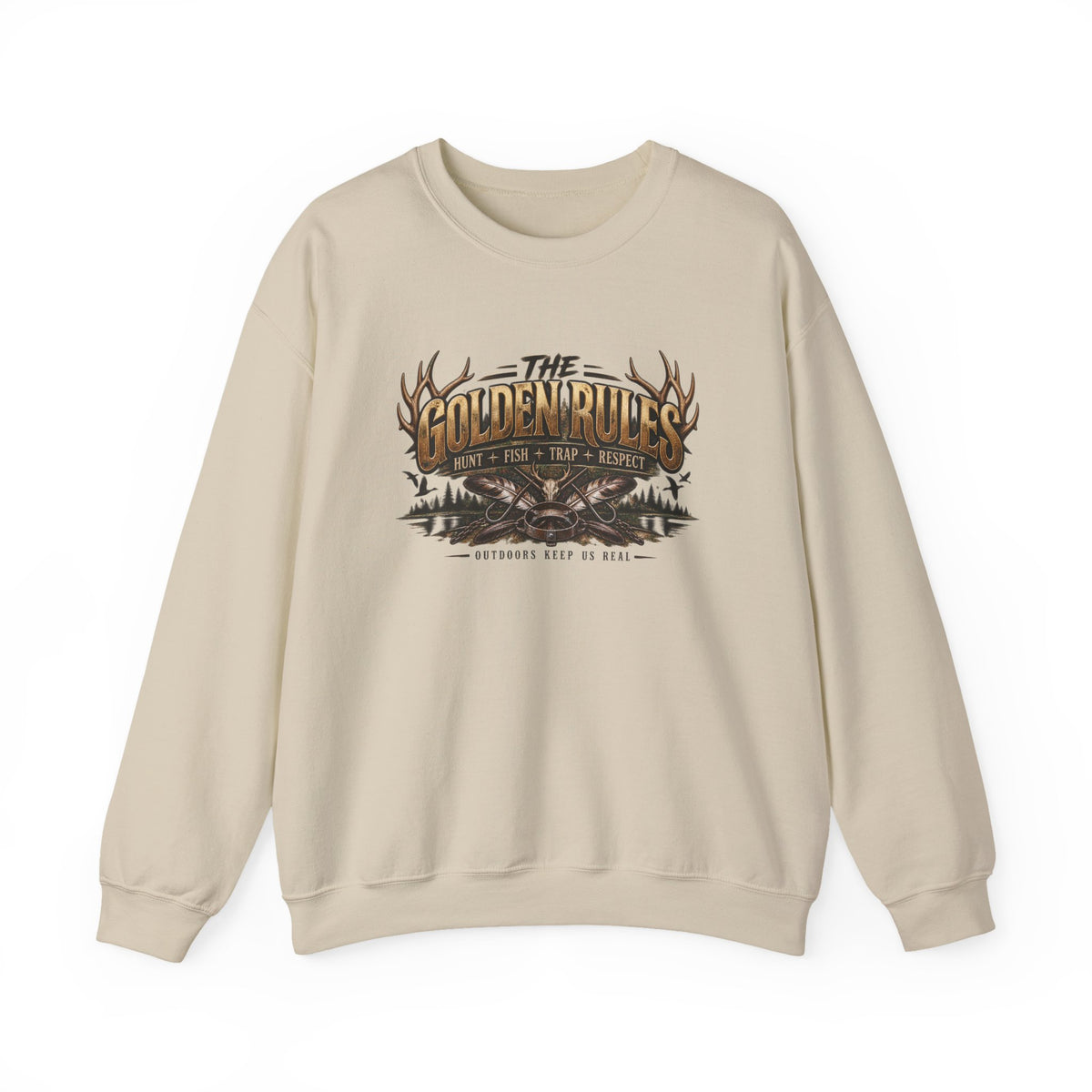 Crewneck Sweatshirt — "The Golden Rules" Rustic Outdoor Graphic
