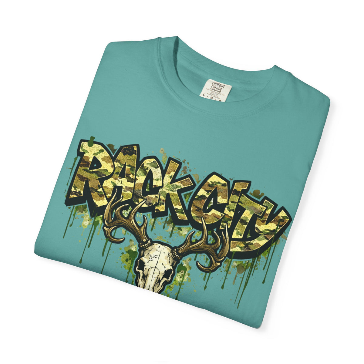 Buck City Graphic T‑Shirt — Deer Skull Camo Streetwear