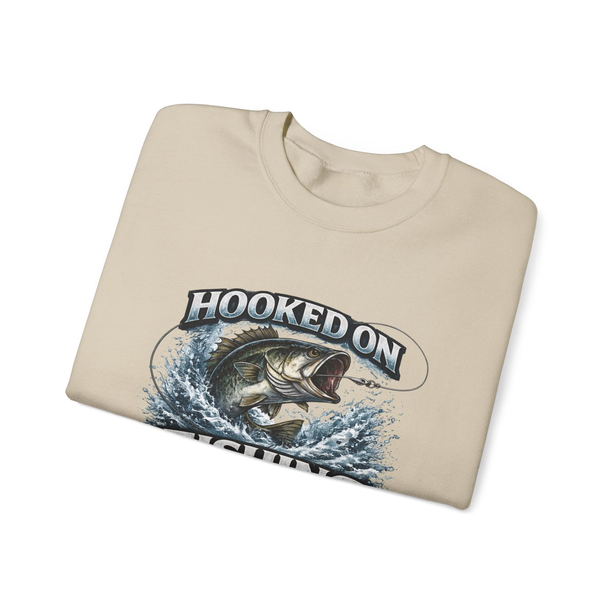 Fishing Sweatshirt — "Hooked on Fishing" Graphic Crewneck for Anglers