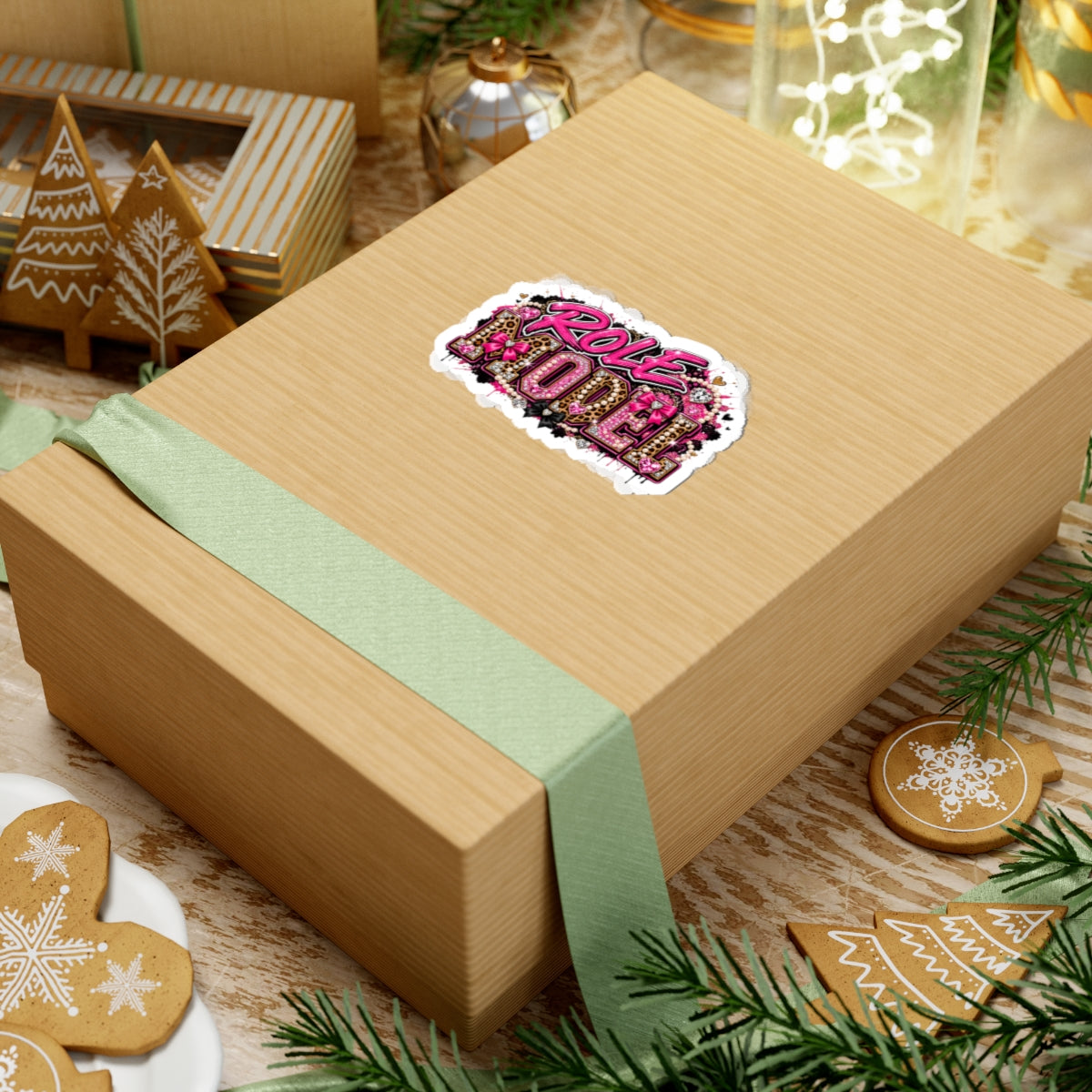 Role Model Kiss-Cut Sticker — Sparkly Pink Leopard Bow Design
