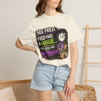 See Fred Funny Halloween T-Shirt — "See Fred. Fred has a boogie... Fred also has no friends." Graphic Tee