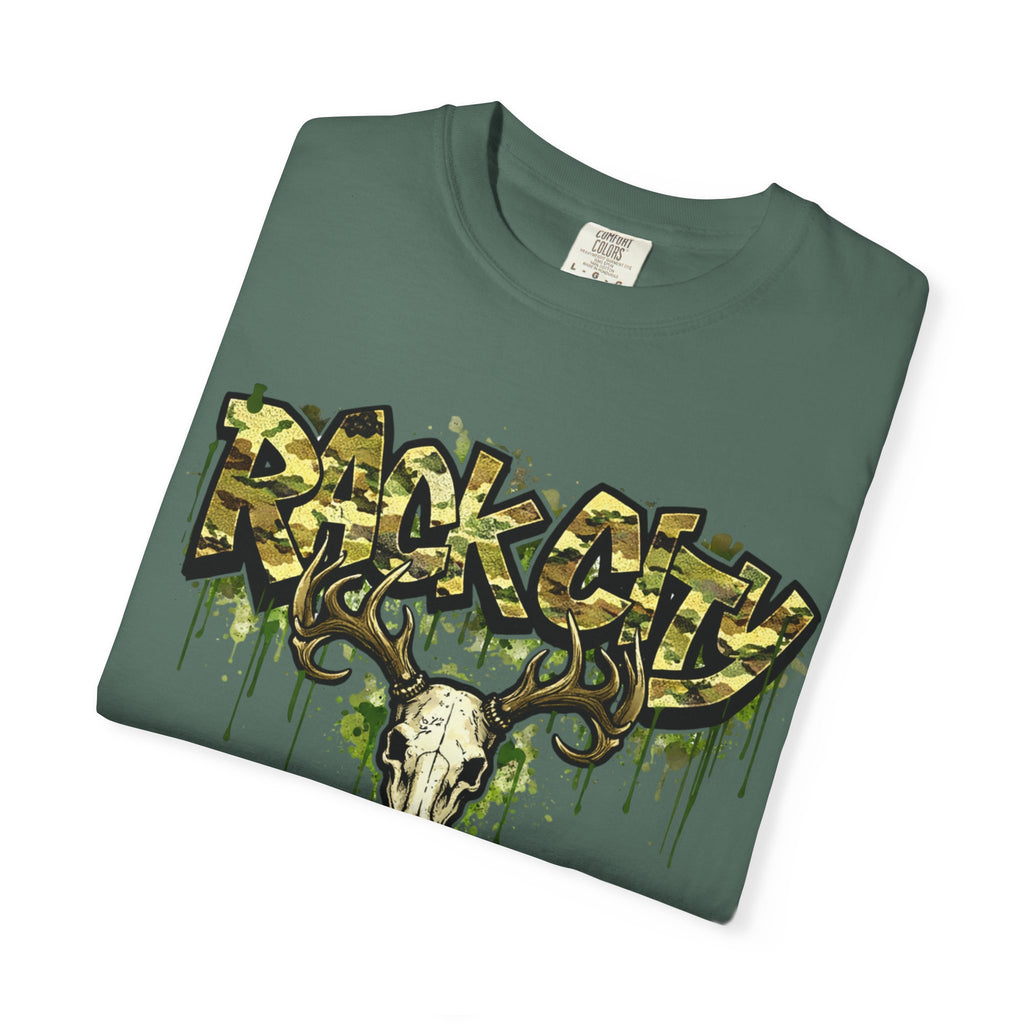 Buck City Graphic T‑Shirt — Deer Skull Camo Streetwear
