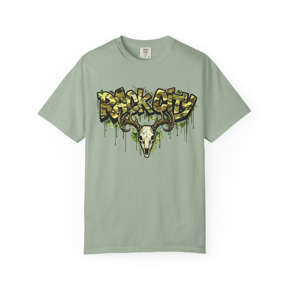 Buck City Graphic T‑Shirt — Deer Skull Camo Streetwear