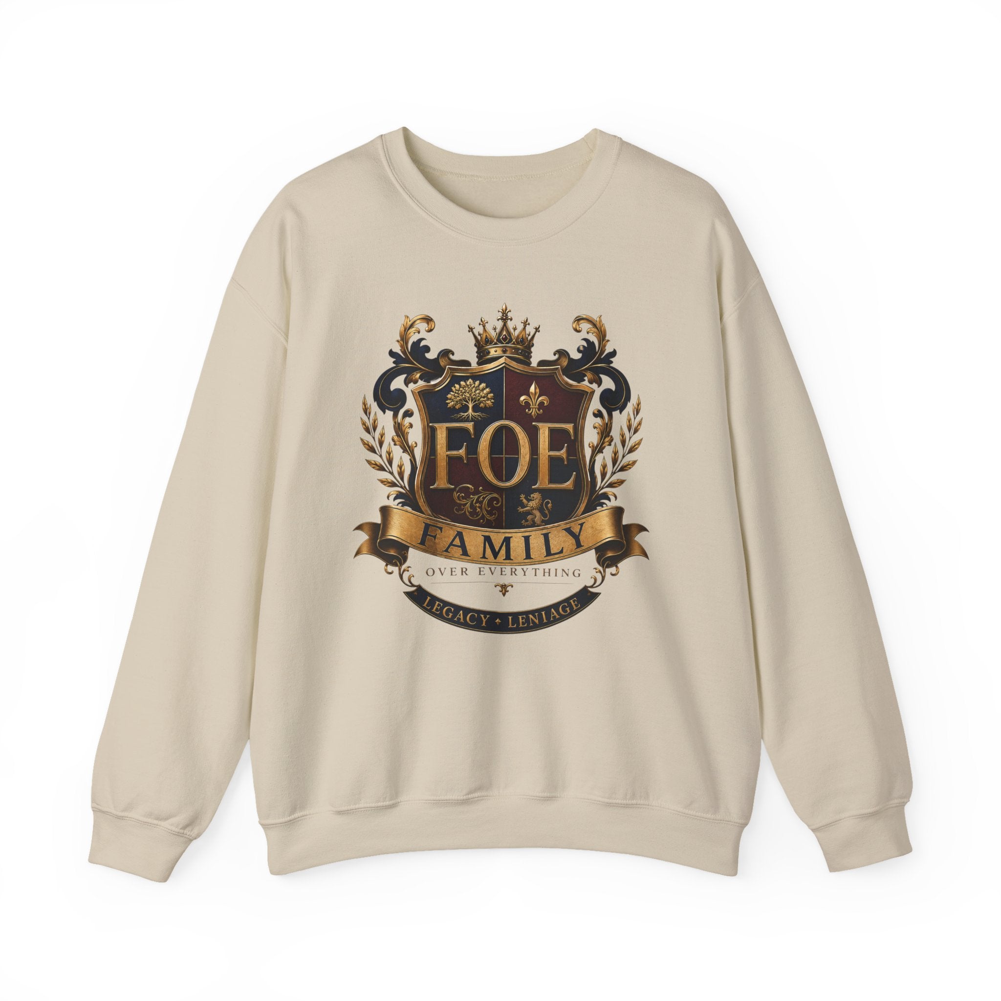 FOE Family Crest Crewneck Sweatshirt — Vintage Heraldic Logo Pullover