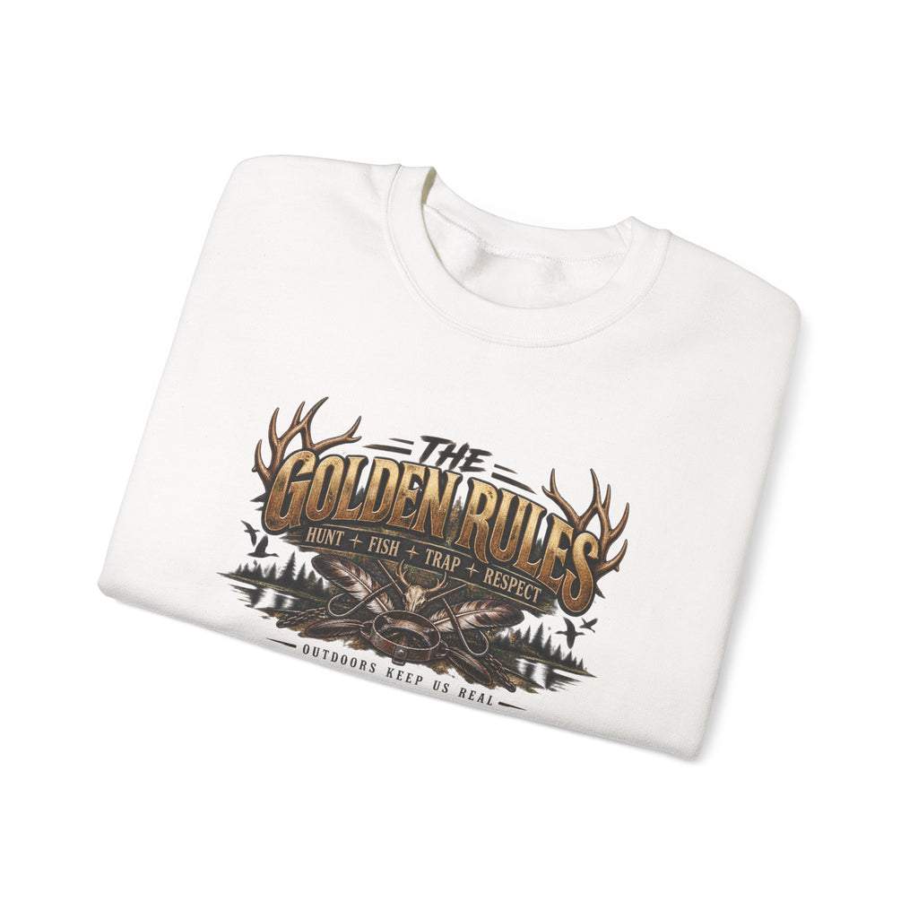 Crewneck Sweatshirt — "The Golden Rules" Rustic Outdoor Graphic