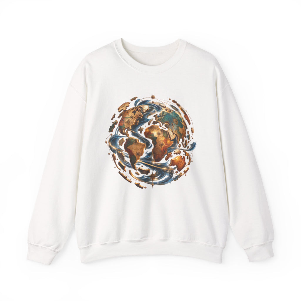 Earth Swirl Crewneck Sweatshirt — Vintage Globe Art Sweatshirt