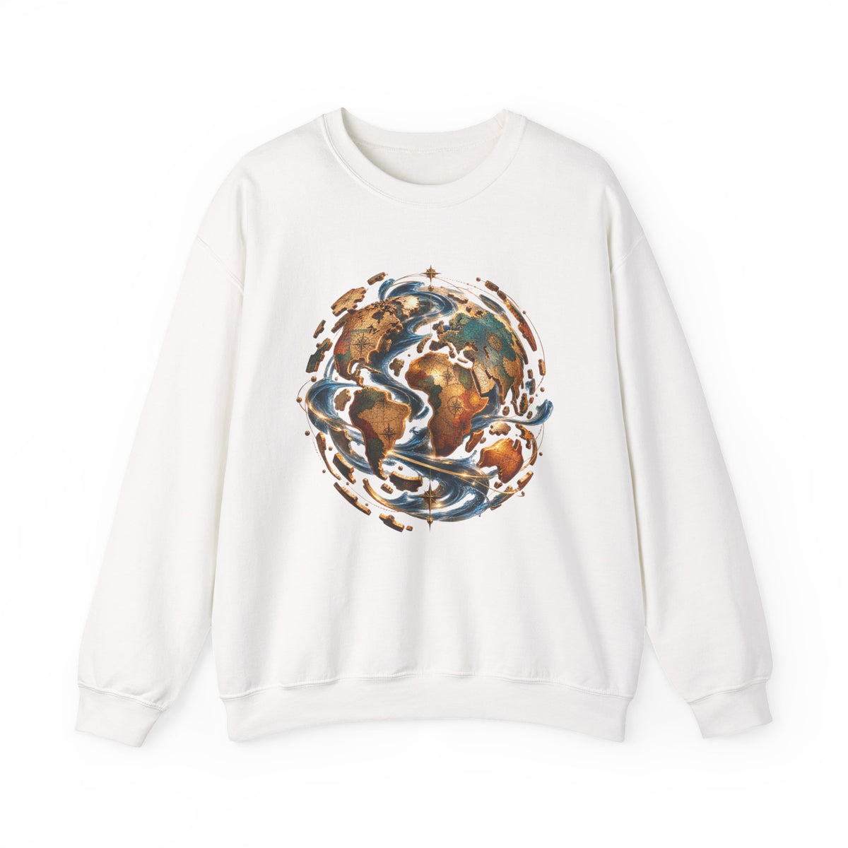 Earth Swirl Crewneck Sweatshirt — Vintage Globe Art Sweatshirt