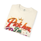 Pick Her I'm Busy T-Shirt — Bold Retro Script Graphic Tee for Confident Women