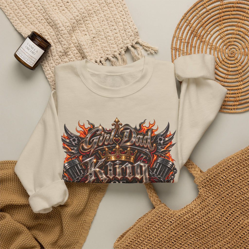 King of Queens Graphic Sweatshirt — Gothic Flame 'God Dad' Design