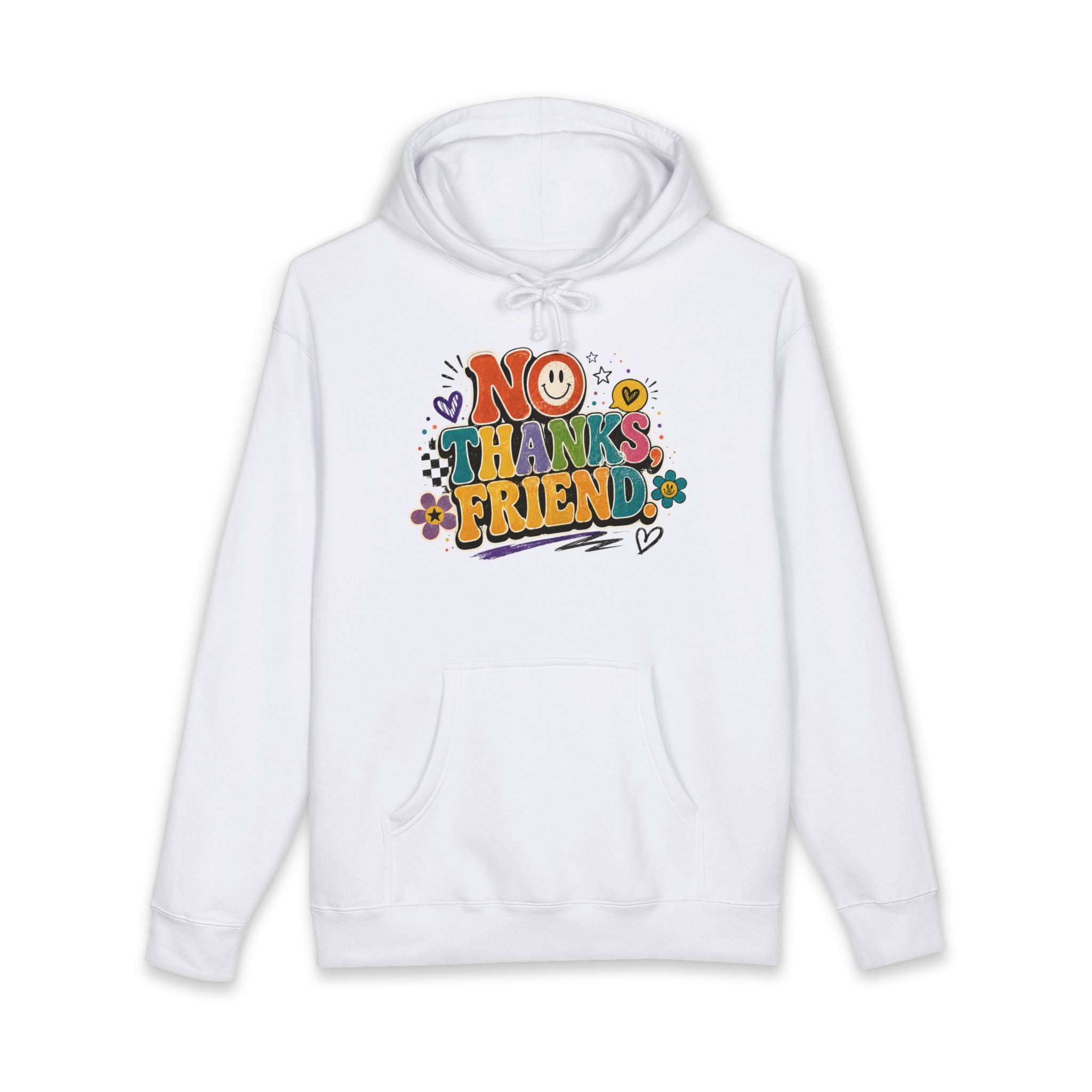 No Thanks Friend Hoodie — Retro Floral Graphic Pullover