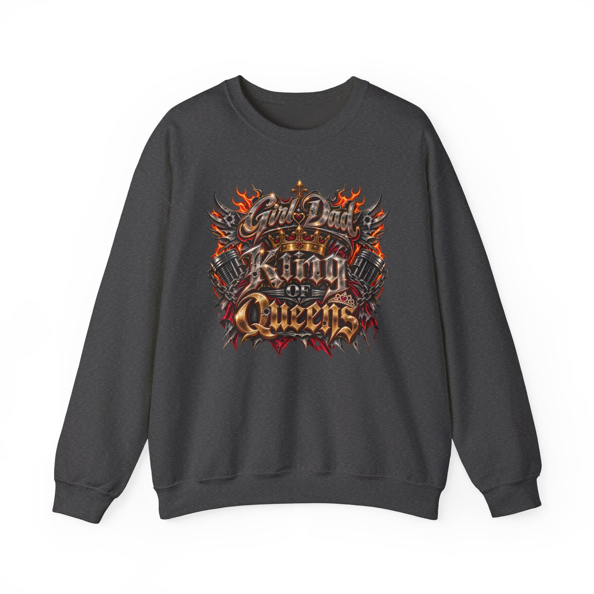 King of Queens Graphic Sweatshirt — Gothic Flame 'God Dad' Design