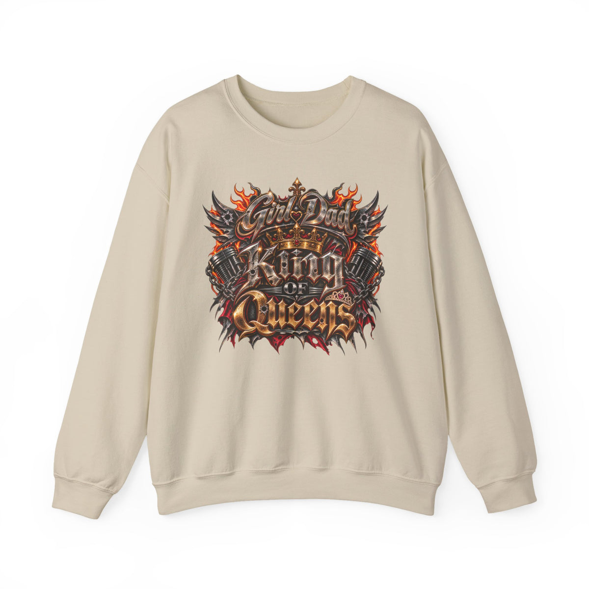 King of Queens Graphic Sweatshirt — Gothic Flame 'God Dad' Design