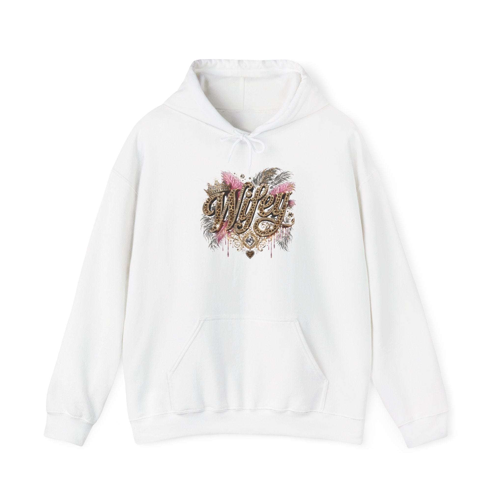 Wifey Floral Script Hoodie — Glitter Gold Lettering Bridal Pullover