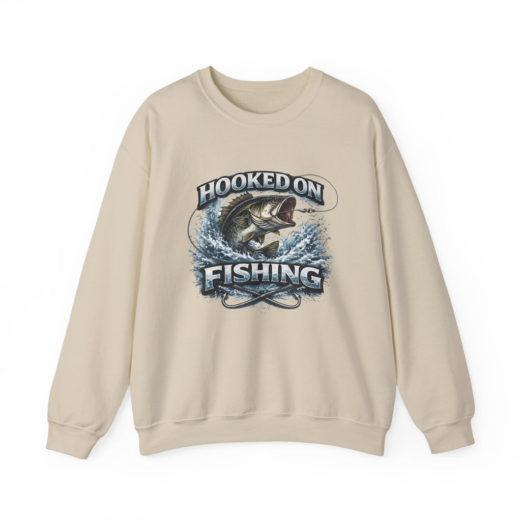 Fishing Sweatshirt — "Hooked on Fishing" Graphic Crewneck for Anglers