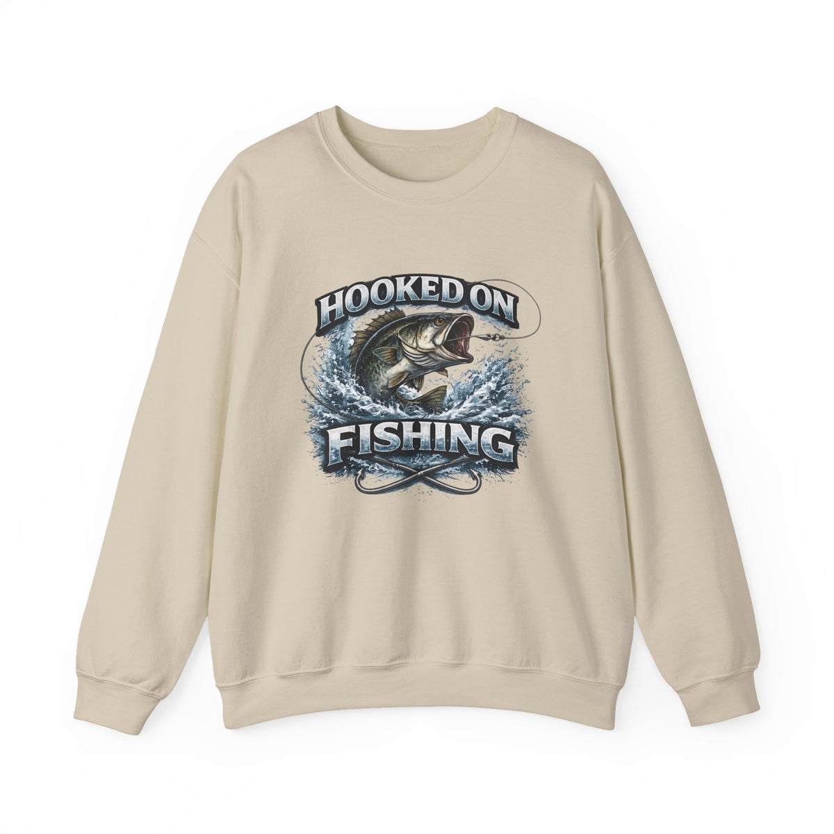 Fishing Sweatshirt — "Hooked on Fishing" Graphic Crewneck for Anglers