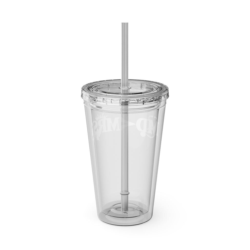 Mr & Mrs 16oz Clear Tumbler with Straw — Wedding Couple Drinkware