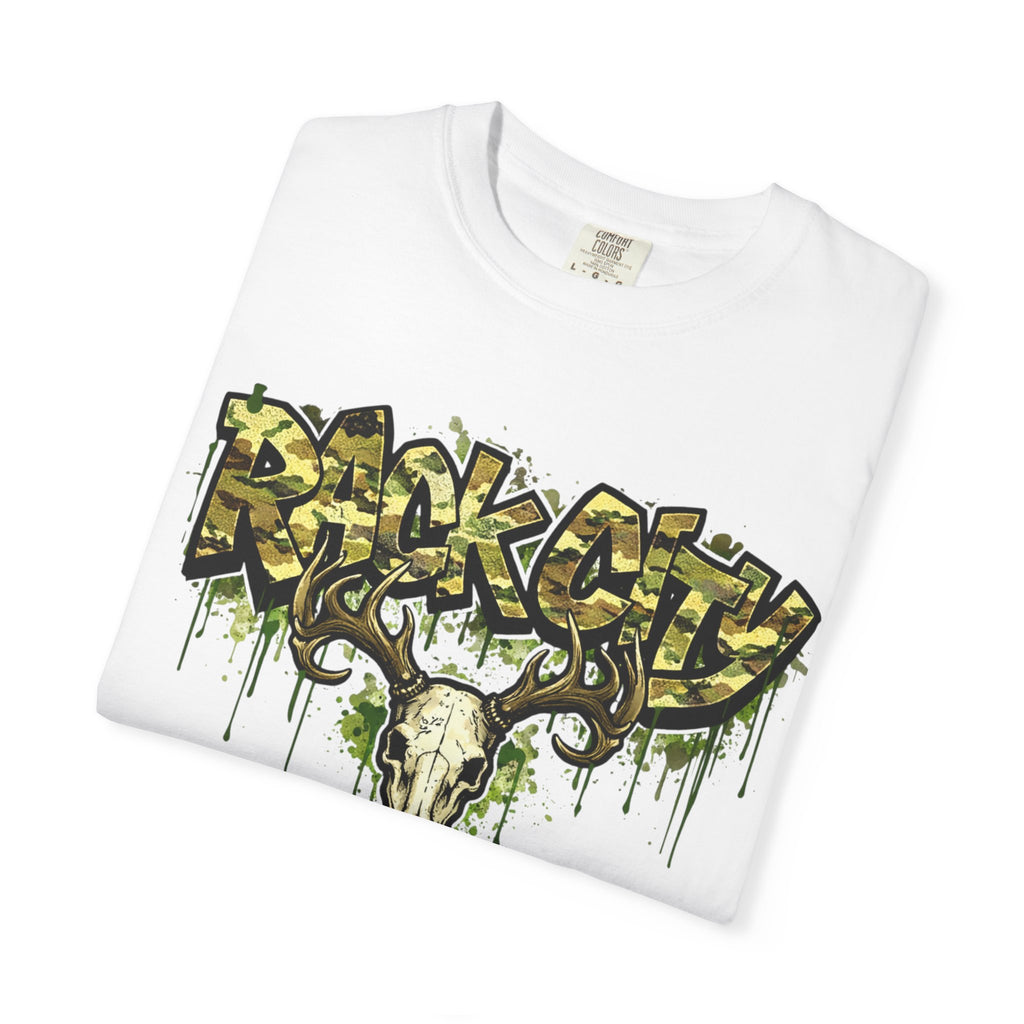 Buck City Graphic T‑Shirt — Deer Skull Camo Streetwear