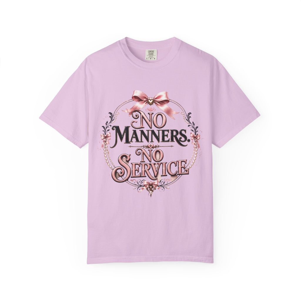 No Manners No Service T-Shirt — Vintage Pink Victorian Script Tee