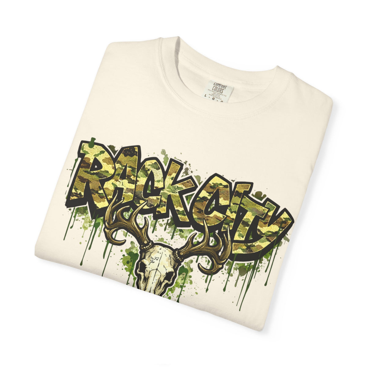 Buck City Graphic T‑Shirt — Deer Skull Camo Streetwear
