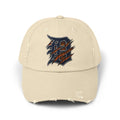 Distressed Beige Baseball Cap with Ripped Script Patch
