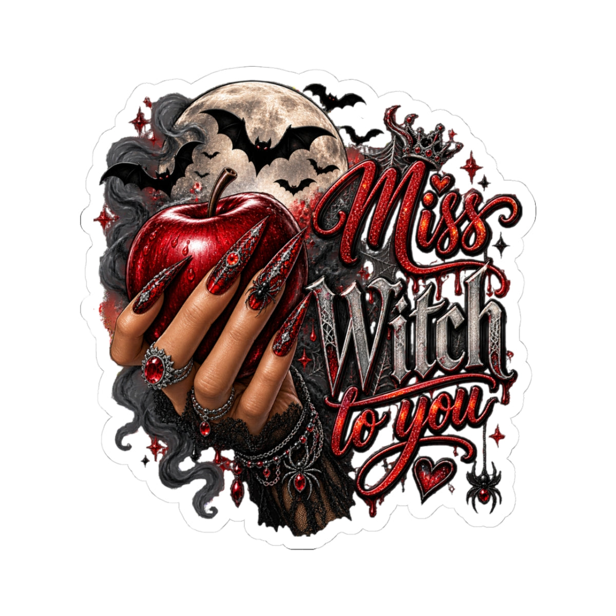 Kiss-Cut Sticker — "Miss Witch to You" Gothic Apple Design