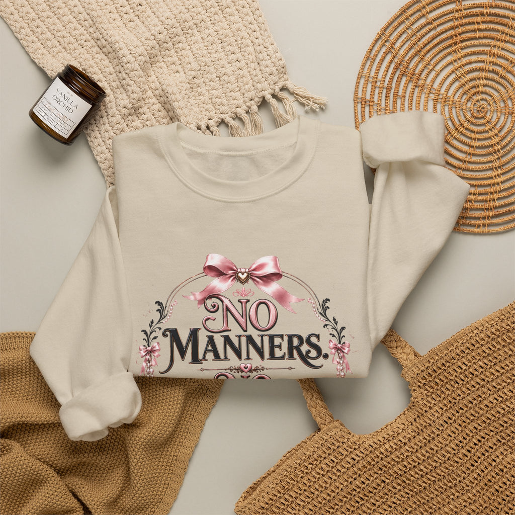 Crewneck Sweatshirt — "No Manners, No Service" Vintage Floral Statement
