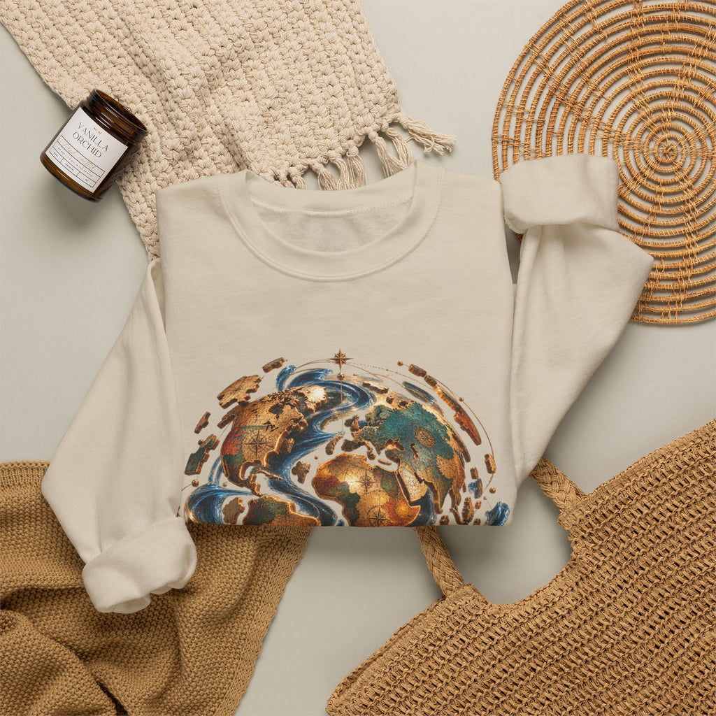 Earth Swirl Crewneck Sweatshirt — Vintage Globe Art Sweatshirt