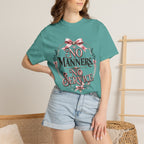 No Manners No Service T-Shirt — Vintage Pink Victorian Script Tee