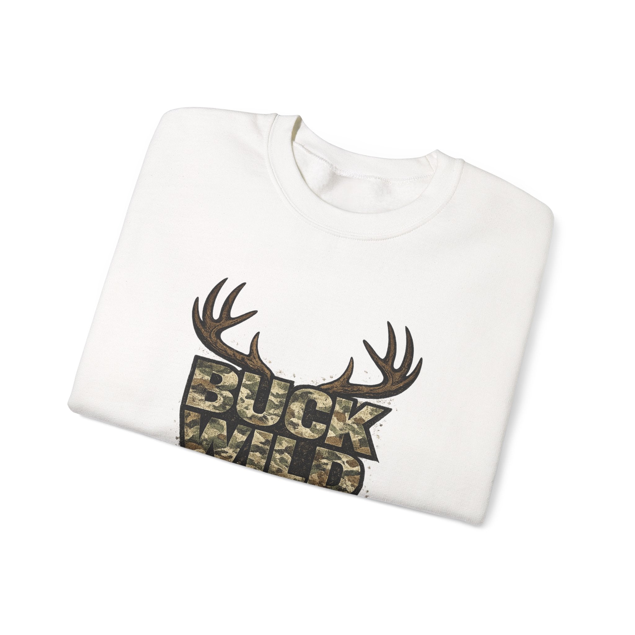 Buck Wild Camo Sweatshirt — Hunting Antler Graphic Crewneck