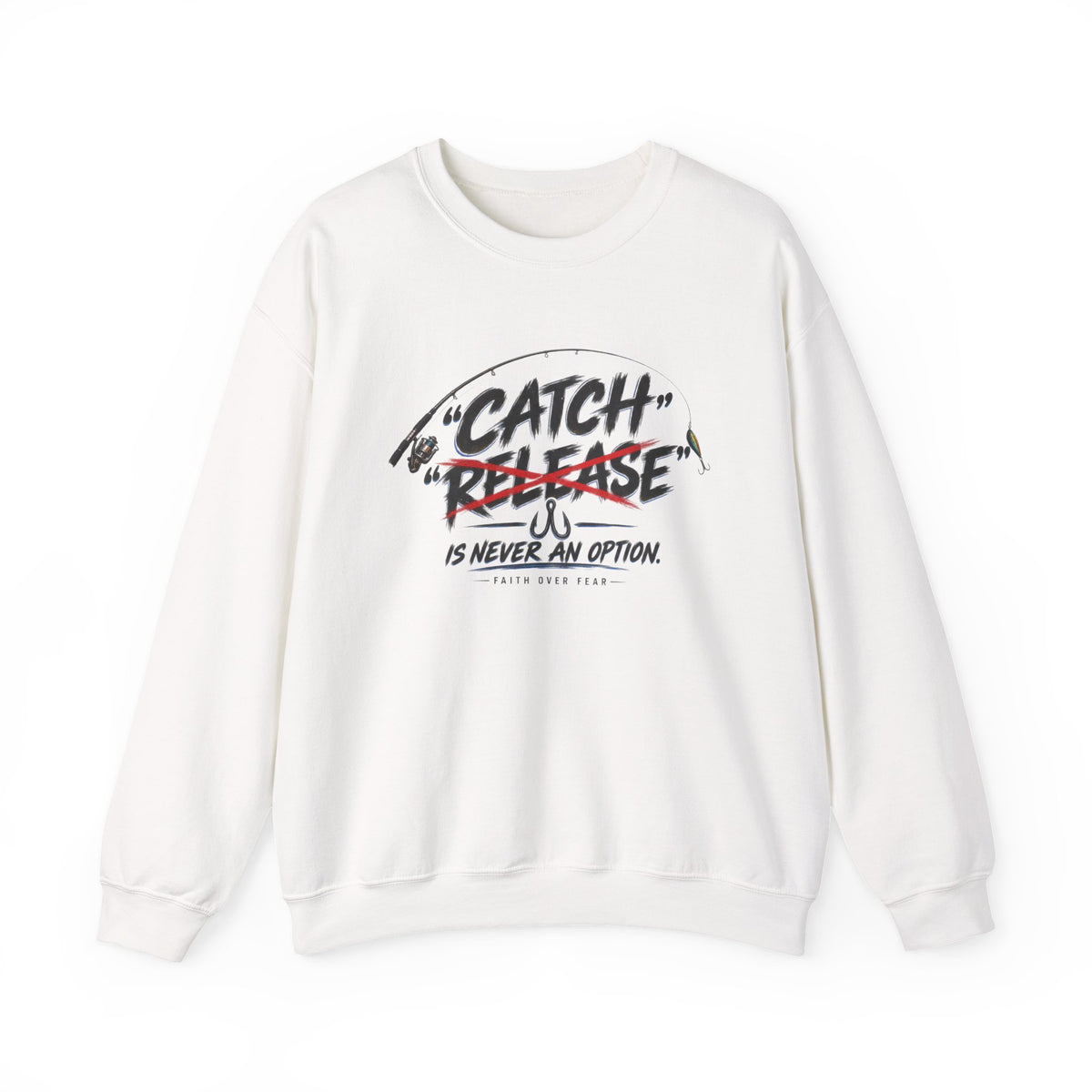 Crewneck Sweatshirt — "Catch"/"Release" Graphic Pullover