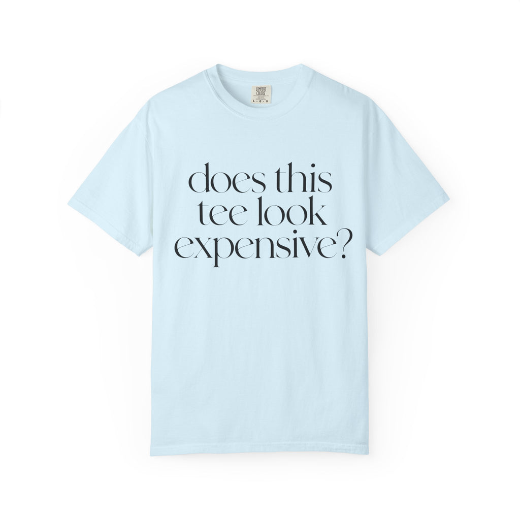 T-Shirt — "Does This Tee Look Expensive?" Minimal Script Graphic Tee