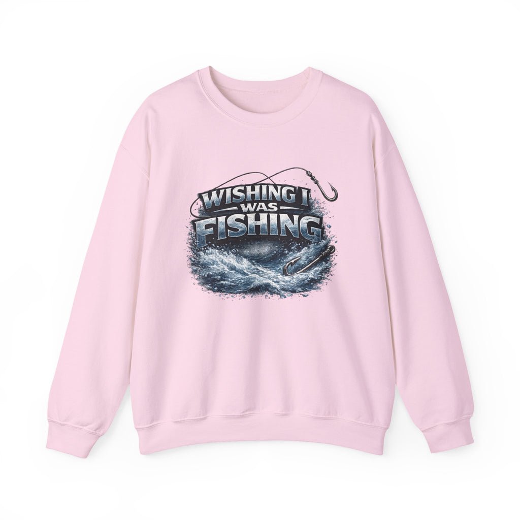 Fishing Crewneck Sweatshirt — "Wishing I Was Fishing" Graphic