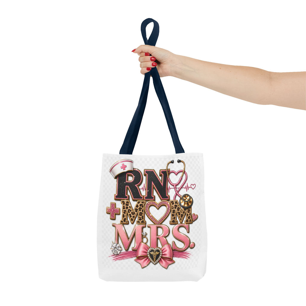 RN Mom Mrs. Tote Bag — Nurse Wife Gift, Leopard Pink Stethoscope Design