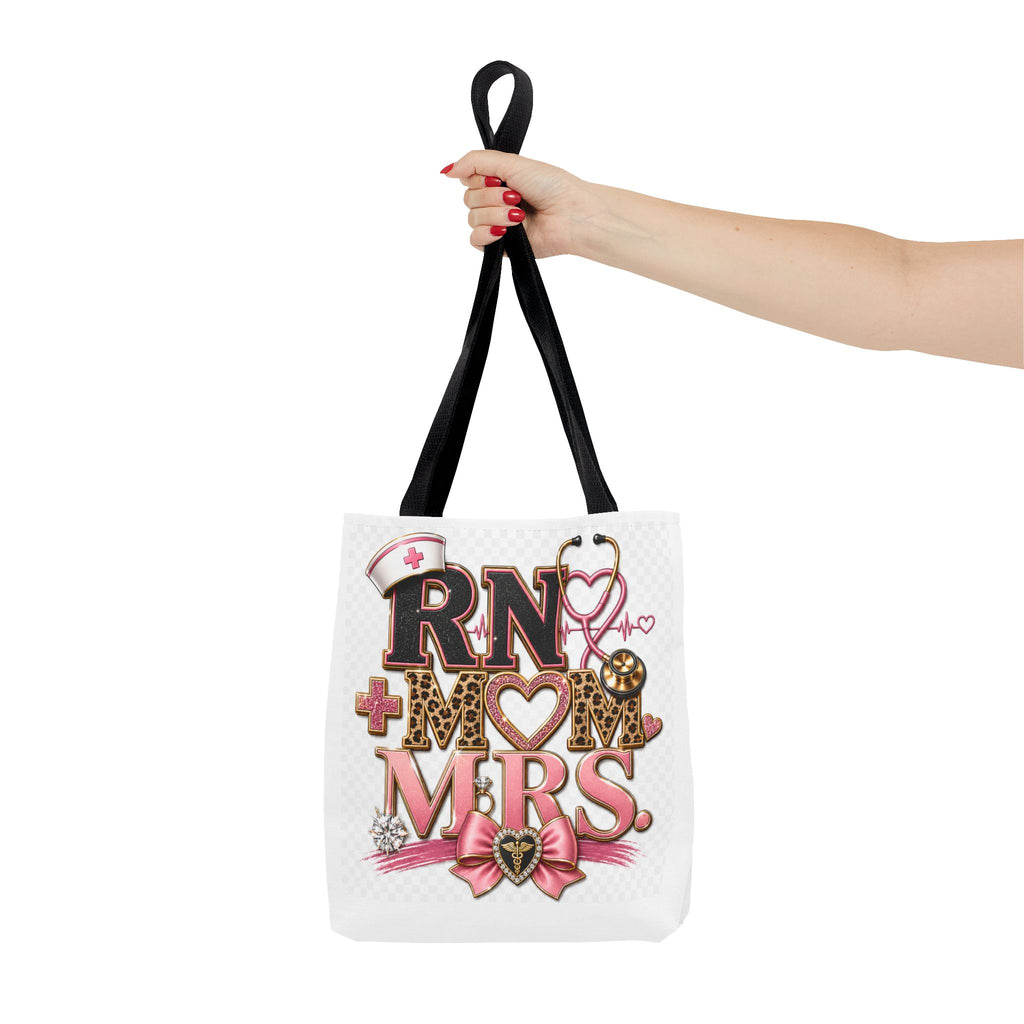 RN Mom Mrs. Tote Bag — Nurse Wife Gift, Leopard Pink Stethoscope Design