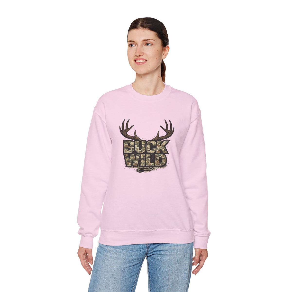 Buck Wild Camo Sweatshirt — Hunting Antler Graphic Crewneck