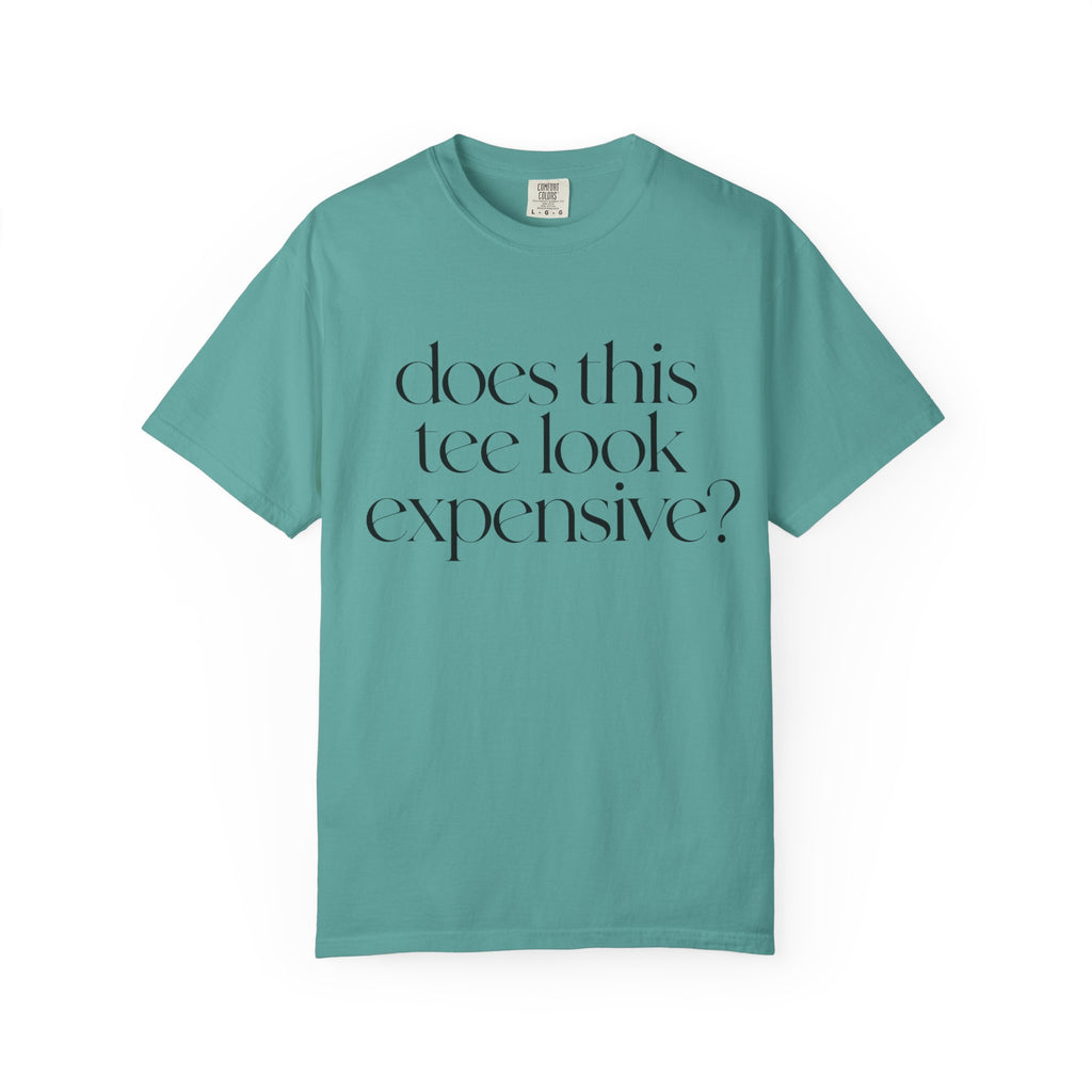 T-Shirt — "Does This Tee Look Expensive?" Minimal Script Graphic Tee