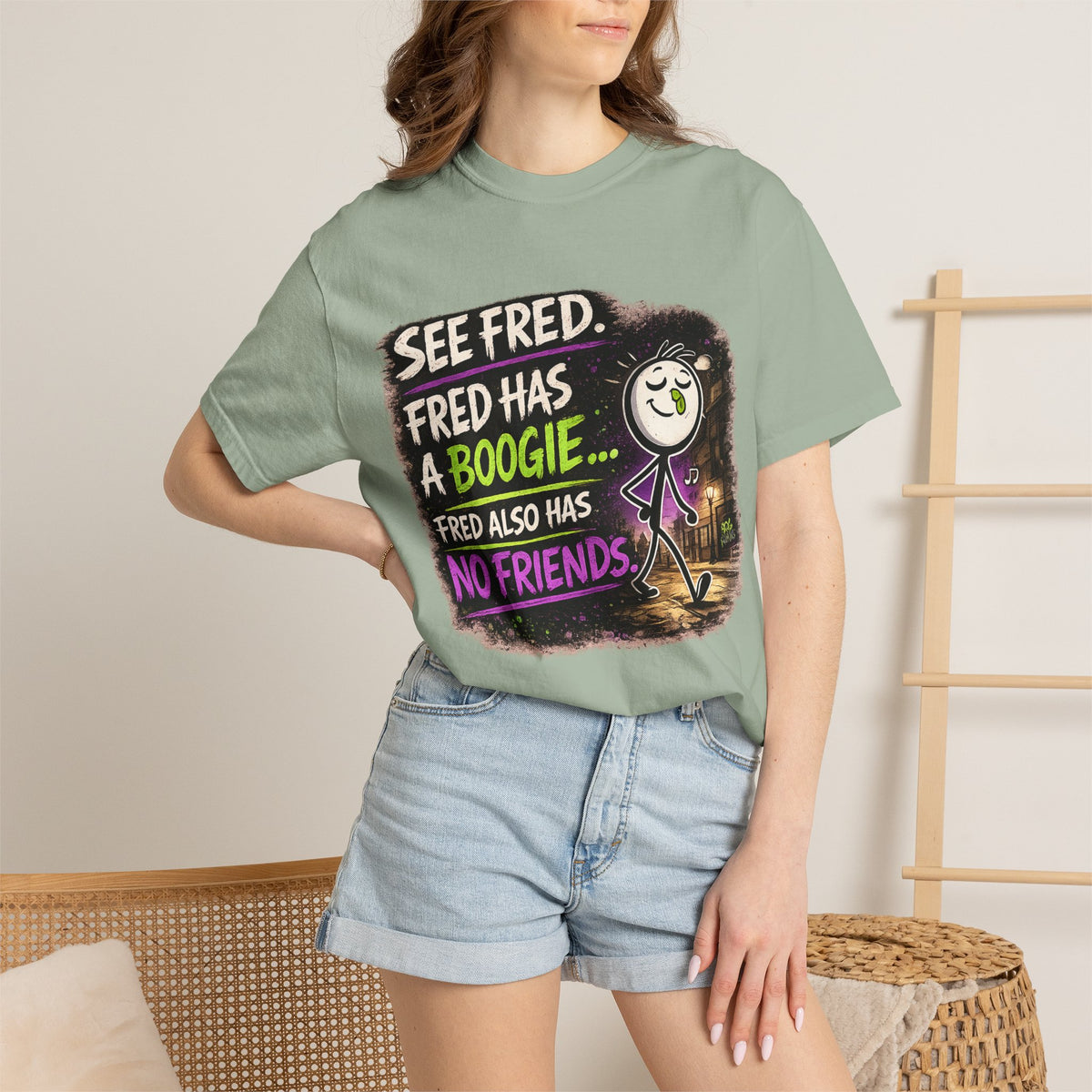 See Fred Funny Halloween T-Shirt — "See Fred. Fred has a boogie... Fred also has no friends." Graphic Tee