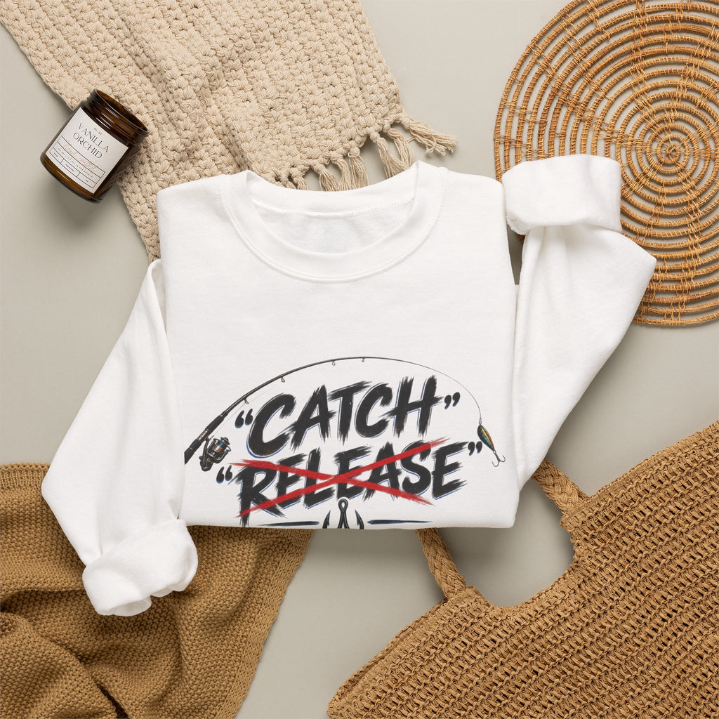 Crewneck Sweatshirt — "Catch"/"Release" Graphic Pullover