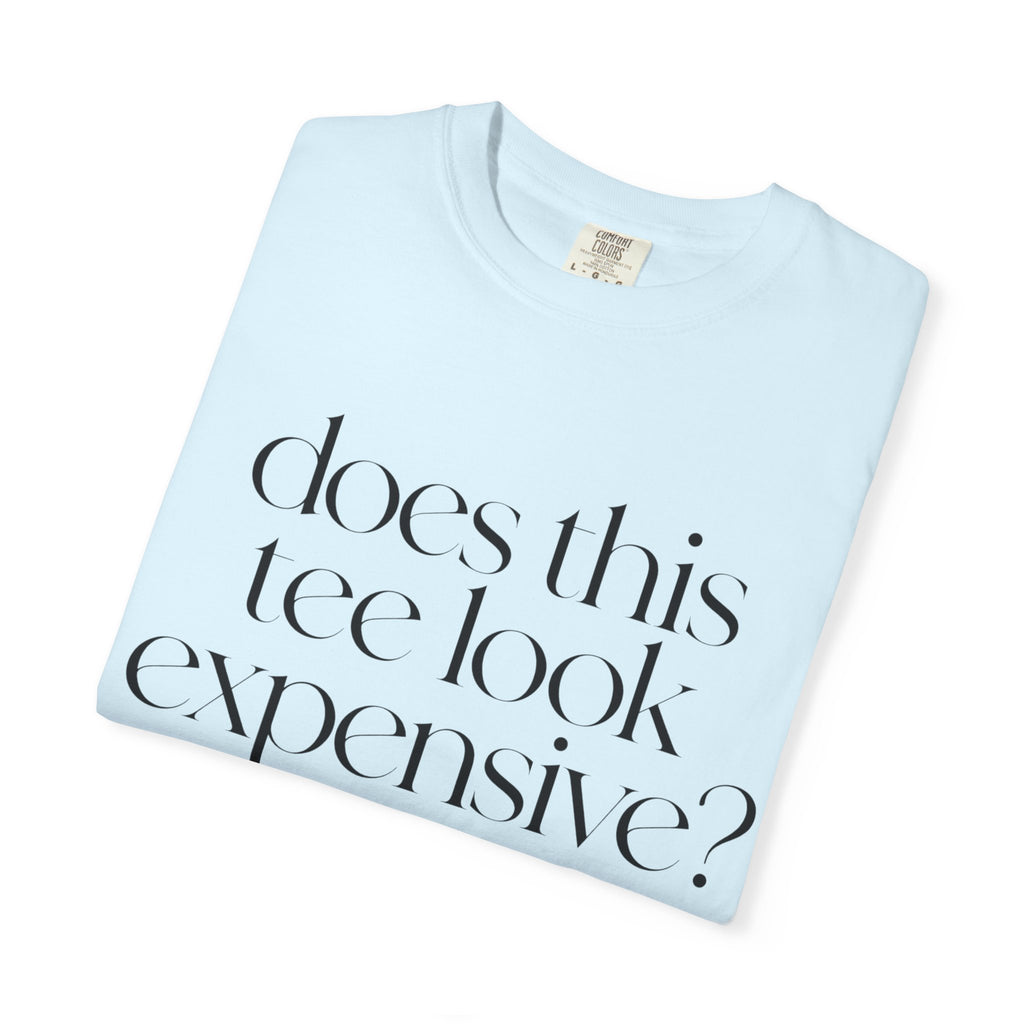T-Shirt — "Does This Tee Look Expensive?" Minimal Script Graphic Tee