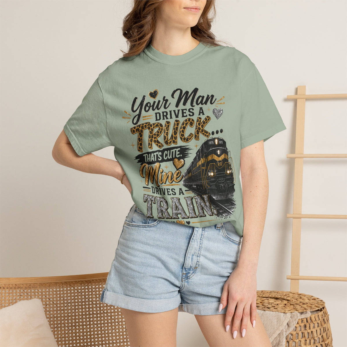 Train Lover T-Shirt – “Your Man Drives a Truck, Mine Drives a Train” Graphic Tee
